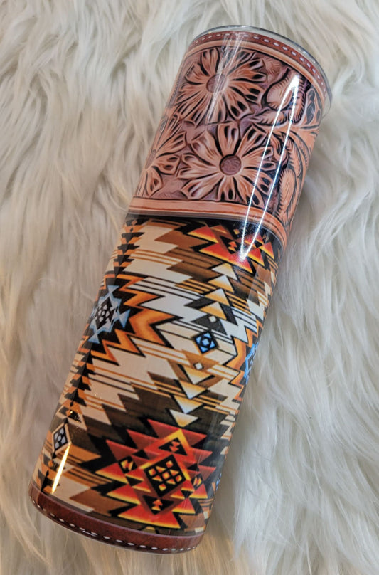 Tooled Leather Aztec Tumbler